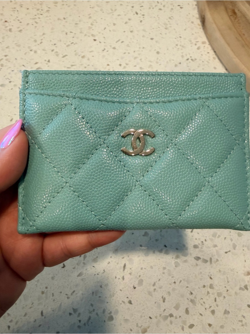CHANEL Quilted Card Holder in Light Blue with Gold CC Hardware - Picture 5 of 10